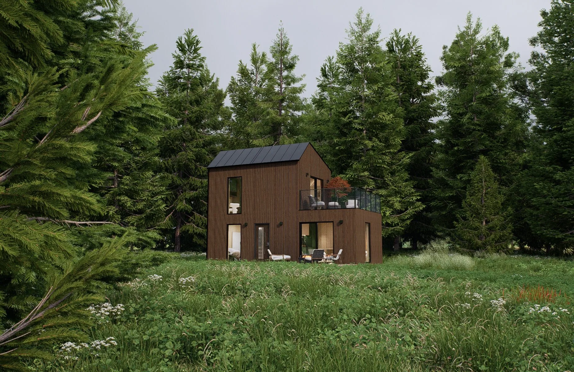Tiny house v lese — vizualizace